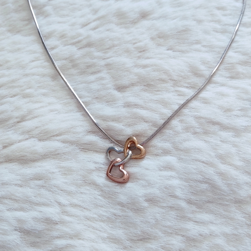 Gold Silver Rose gold Colour Necklace with Triple Heart Charm